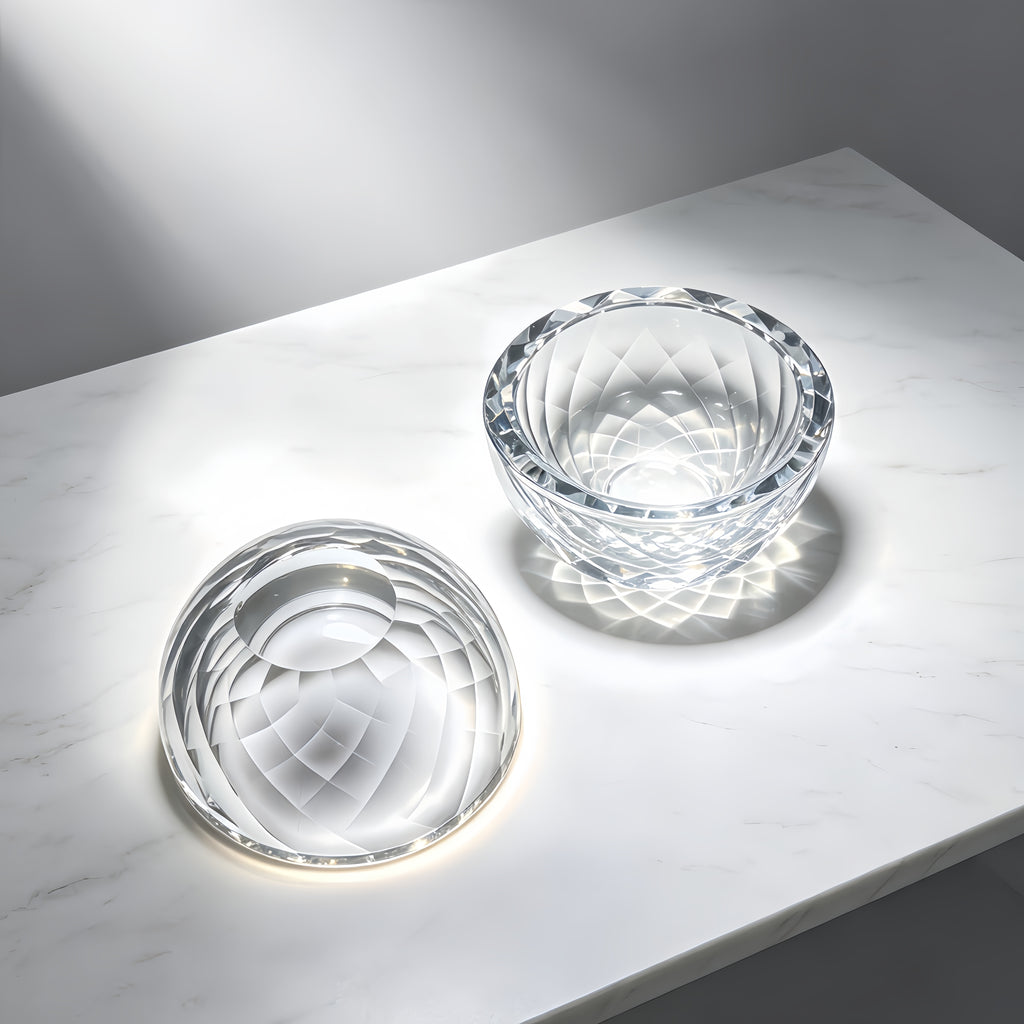 Diamond-Cut Faceted Crystal Glass Serving Bowl (Clear)