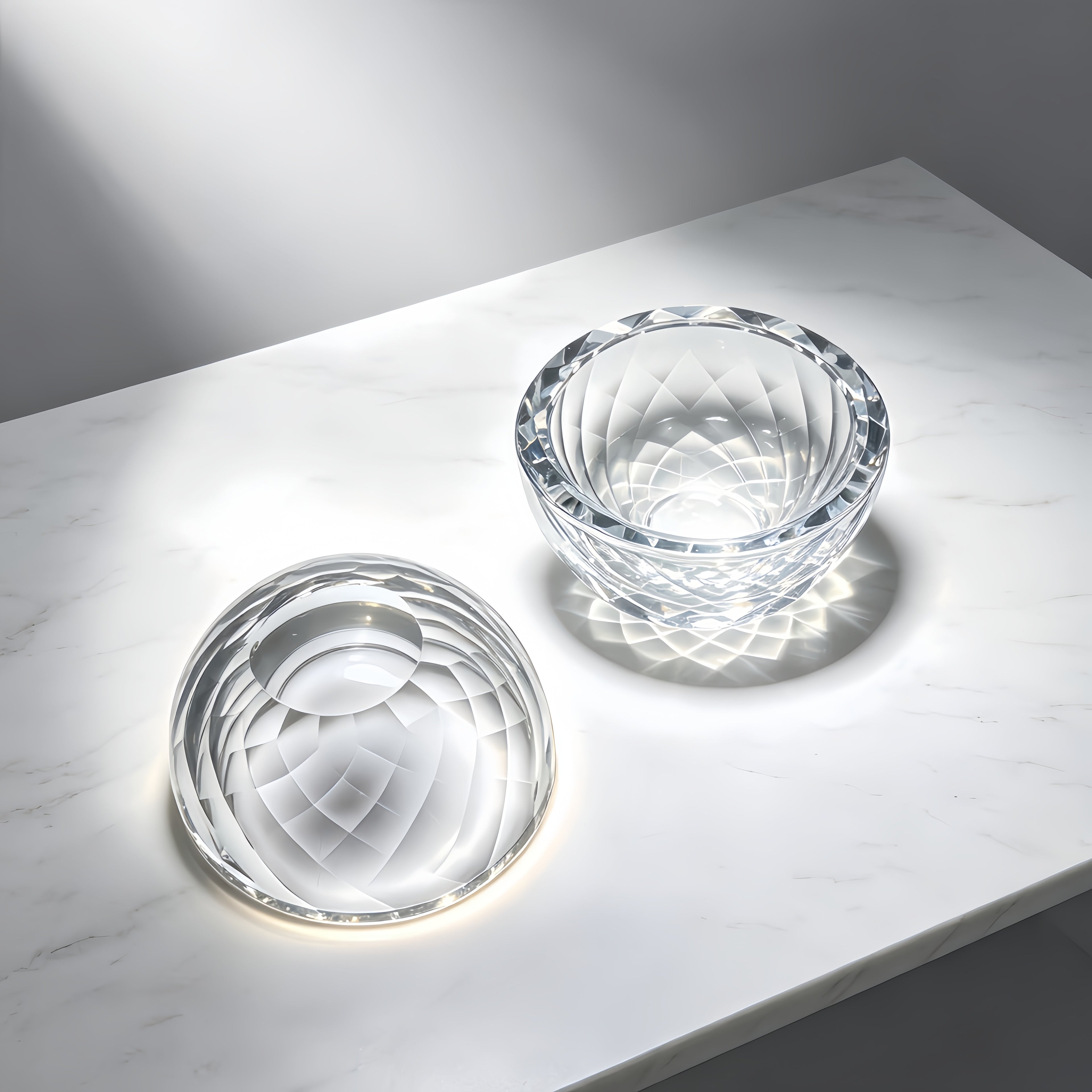Diamond-Cut Faceted Crystal Glass Serving Bowl (Clear)