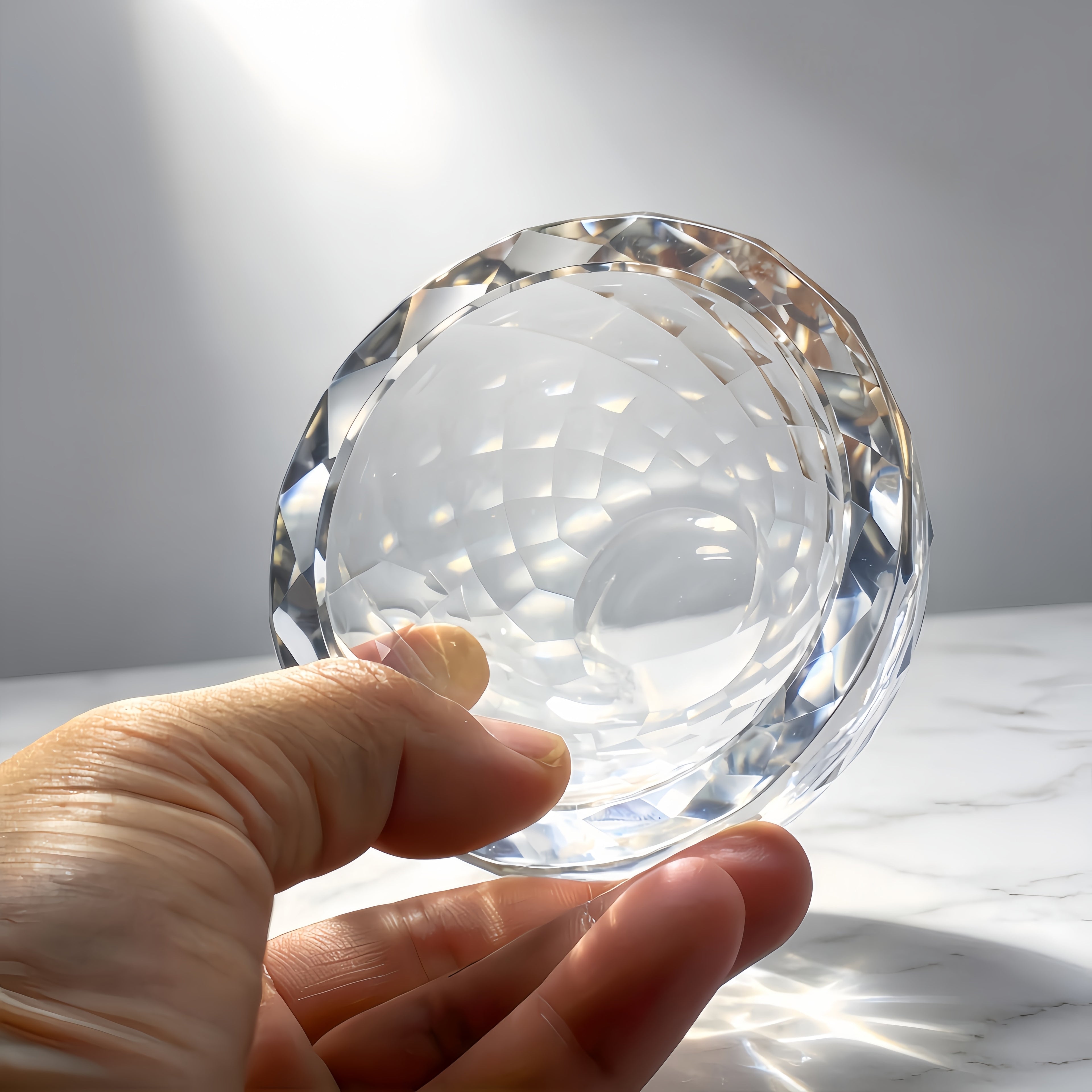 Diamond-Cut Faceted Crystal Glass Serving Bowl (Clear)