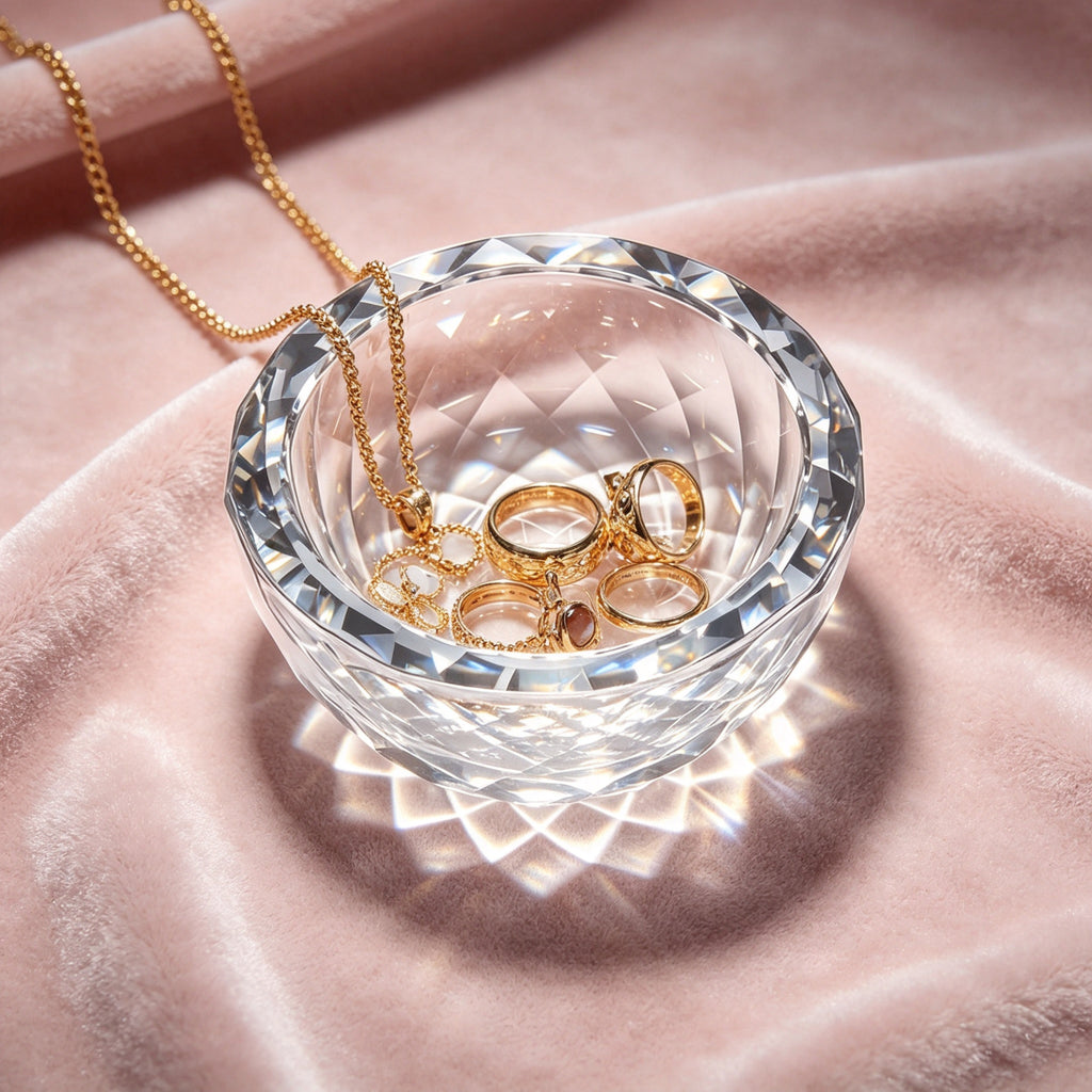Diamond-Cut Faceted Crystal Glass Serving Bowl (Clear)